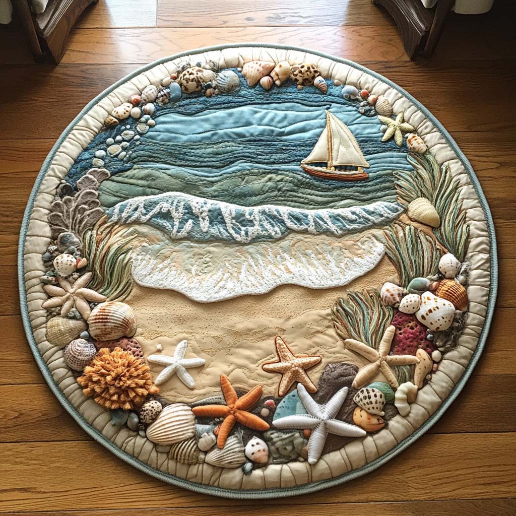 Beachshell Harmony Quilted Round Mat Home Decor Shop Beach Vacation Gift Ideas