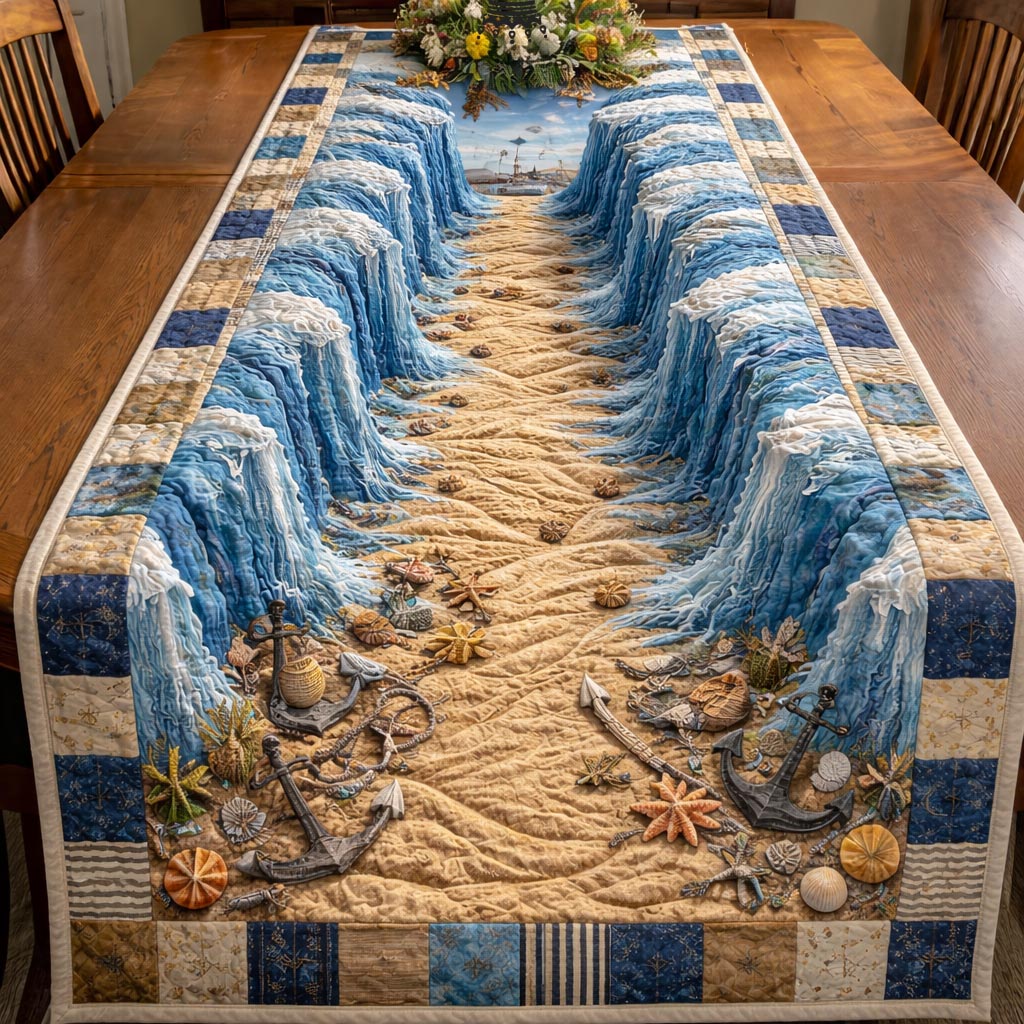Beachside Quilted Table Runner Beach Style Table Runner Beach Vacation Gift Ideas