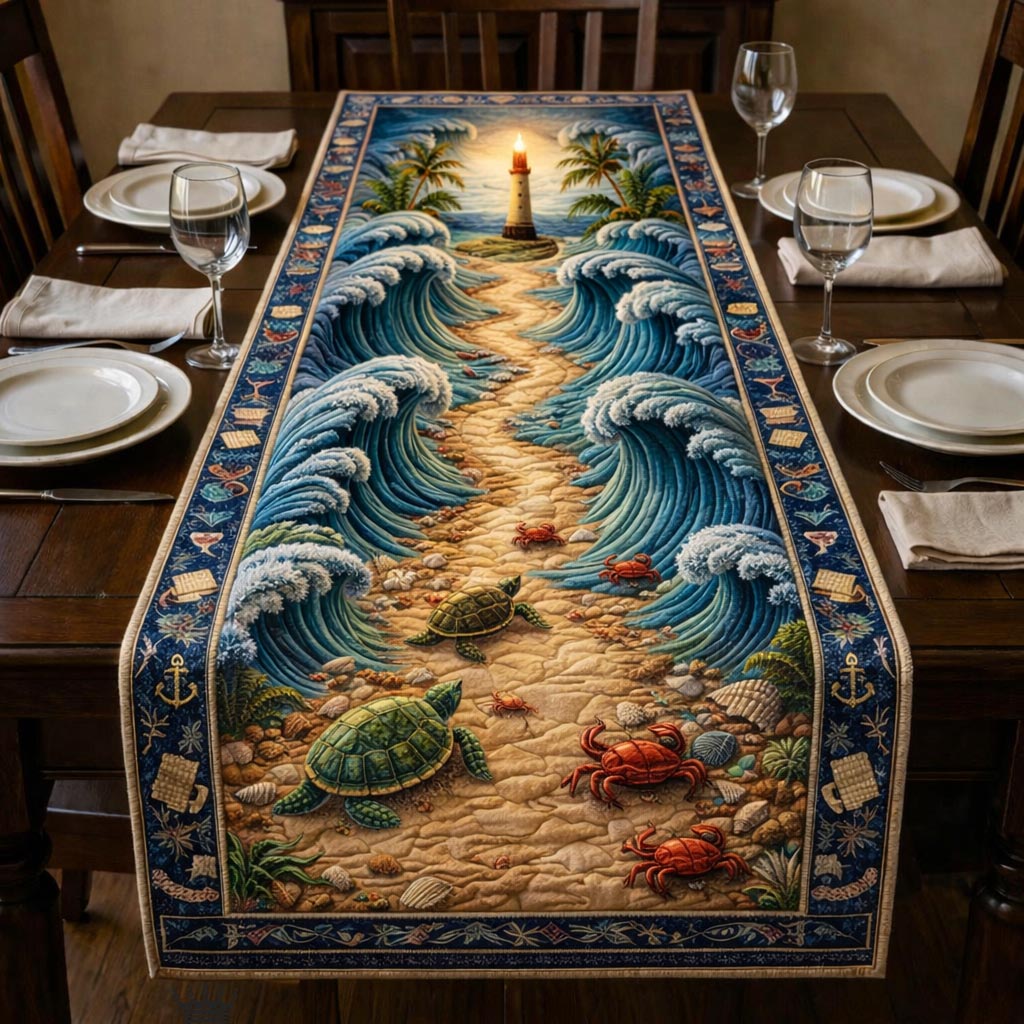 Beachside Quilted Table Runner Beach Theme Table Runner Presents For Beach Lovers