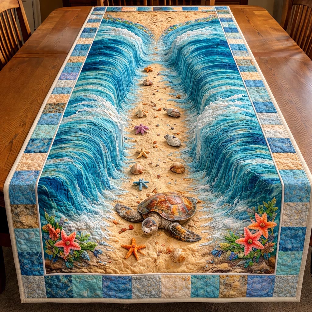Beachside Quilted Table Runner Coastal Style Table Runners Best Gifts For Beach Lovers