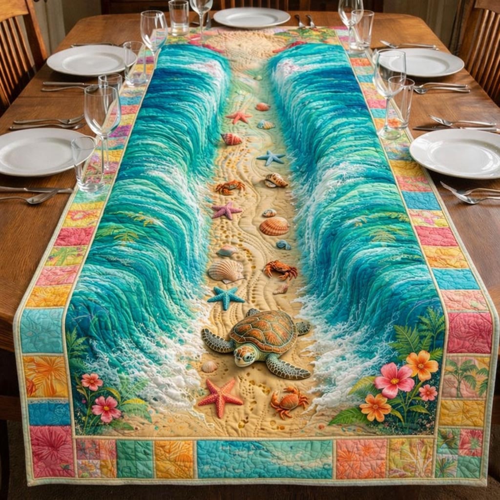 Beachside Quilted Table Runner Nautical Table Topper Best Gifts For The Beach Lover