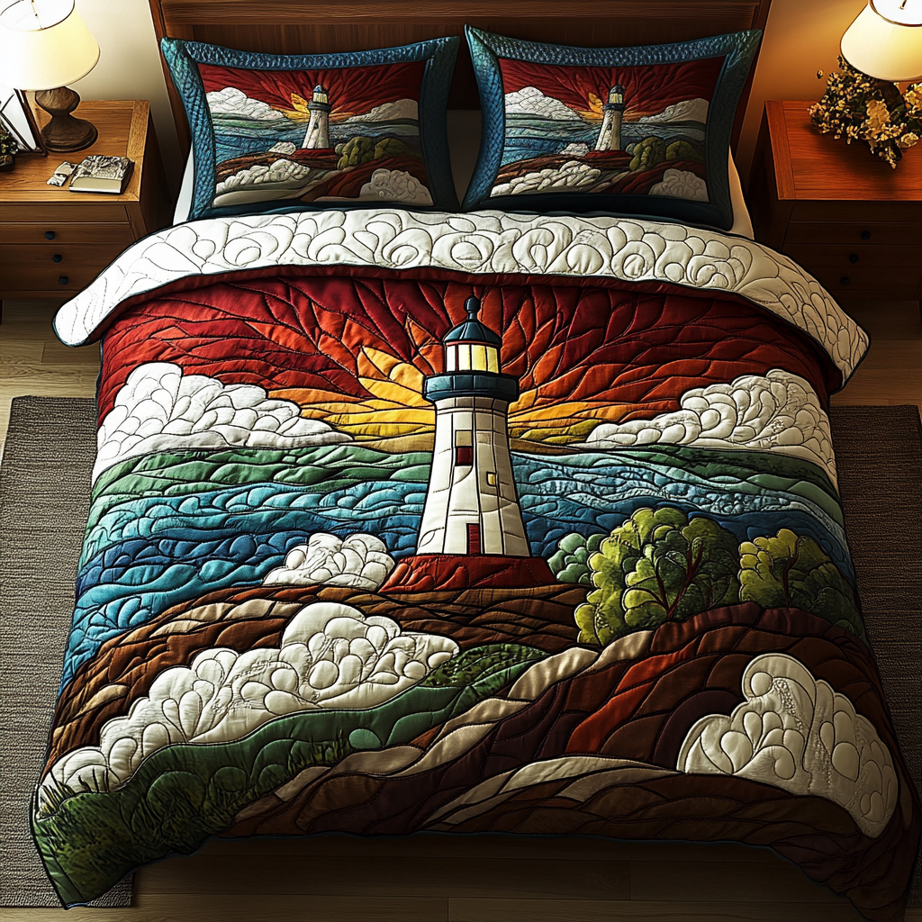 Beacon Glow Quilted Bedding Set Cute Sheet Sets Lighthouse Gifts Items