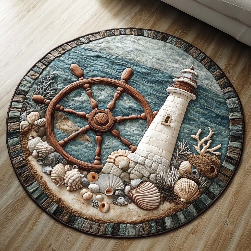 Beacon of Calm Quilted Round Mat Home Decor Items Best Gifts For Beach Lovers