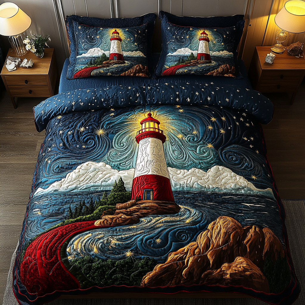 Beacon of Hope Quilted Bedding Set Unique Sheet Sets Lighthouse Gifts For Men