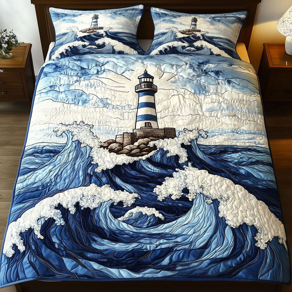Beacon Waves Quilted Bedding Set Bedroom Decor Ideas Ocean Lighthouse Gift Ideas