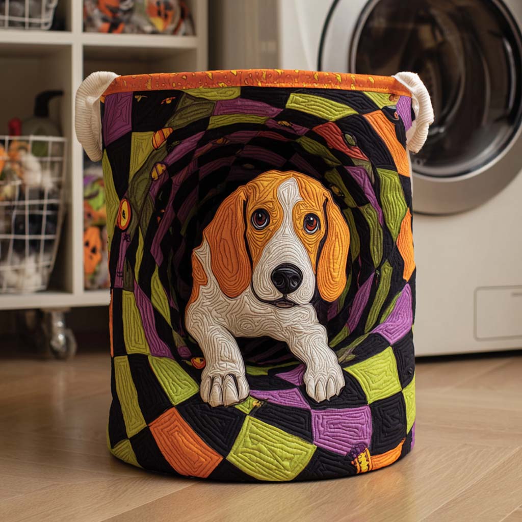 Beagle Spiral Tunnel Quilted Laundry Basket Best Clothes Basket Unique Halloween Gifts