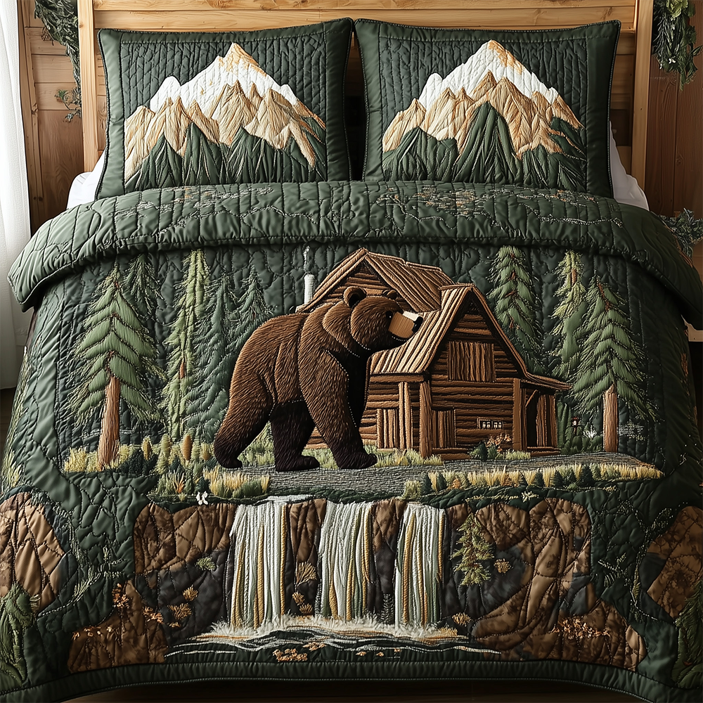 Bear and Cabin Quilted Bedding Set Best Bedding Sets Great Gifts For Dad