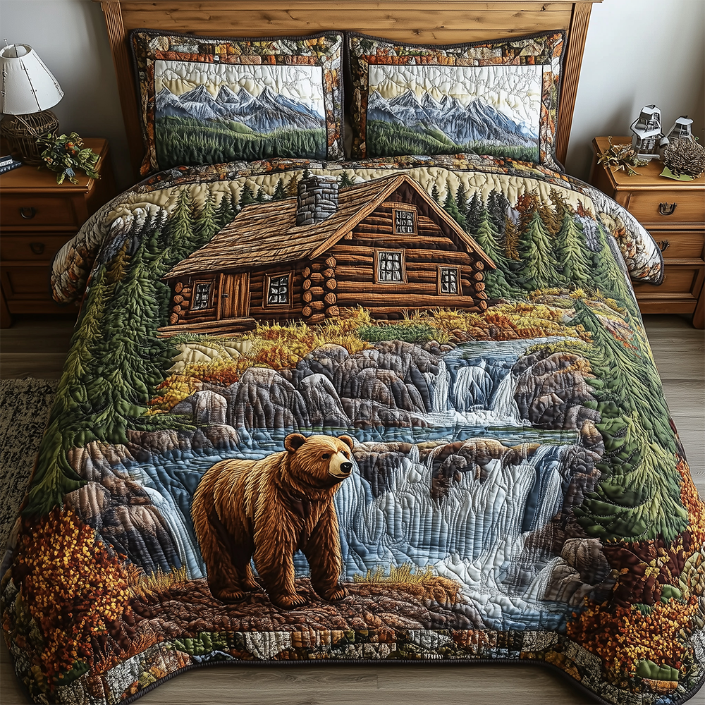 Bear and Cabin Quilted Bedding Set Best Sheet Sets Cool Gifts For Dad