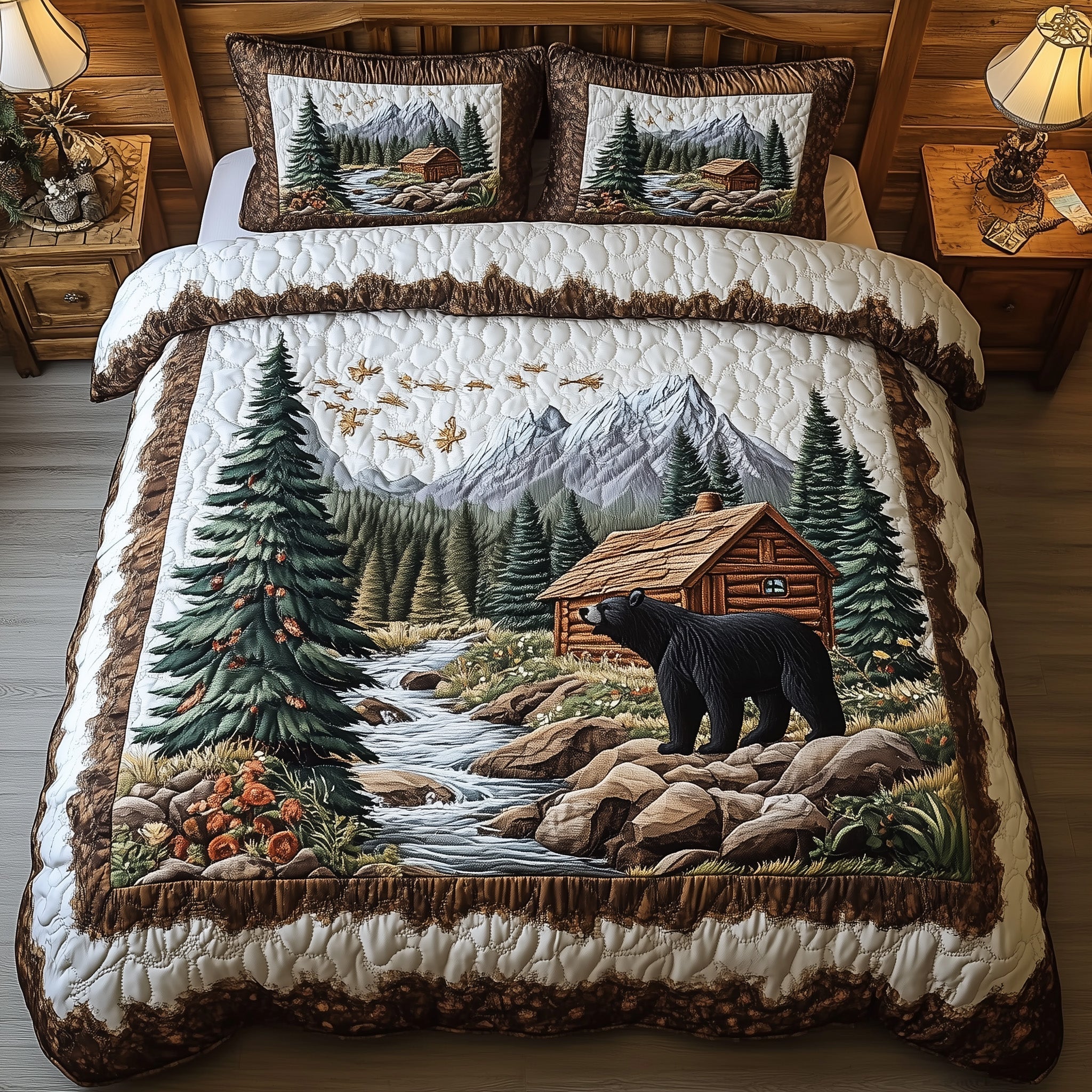 Bear and Cabin Quilted Bedding Set Great Sheet Sets Bear Theme Gifts