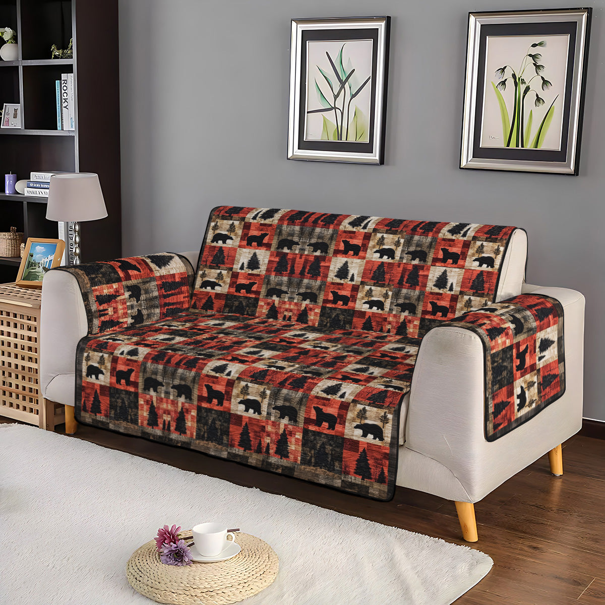 Bear Brook Quilted Sofa Cover Sofa Protector Cover Bear Christmas Presents - Image 3