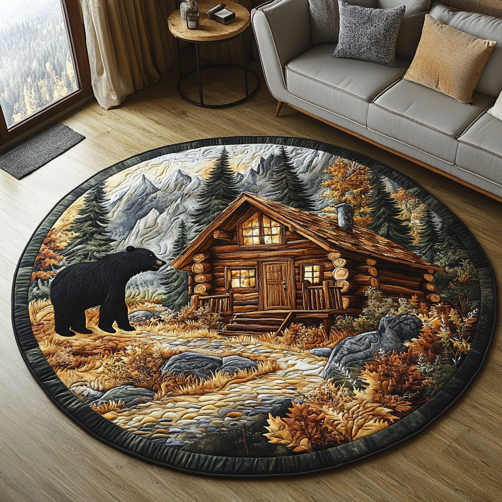 Bear Country Cabin Quilted Round Mat Large Round Rugs For Living Room Last Minute Father'sDay Gifts