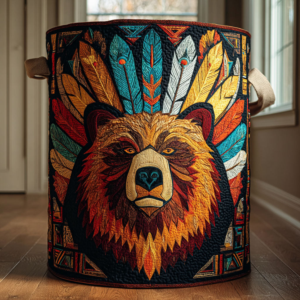 Bear Emblem Quilted Laundry Basket Clothes Basket Good Native American Themed Gifts