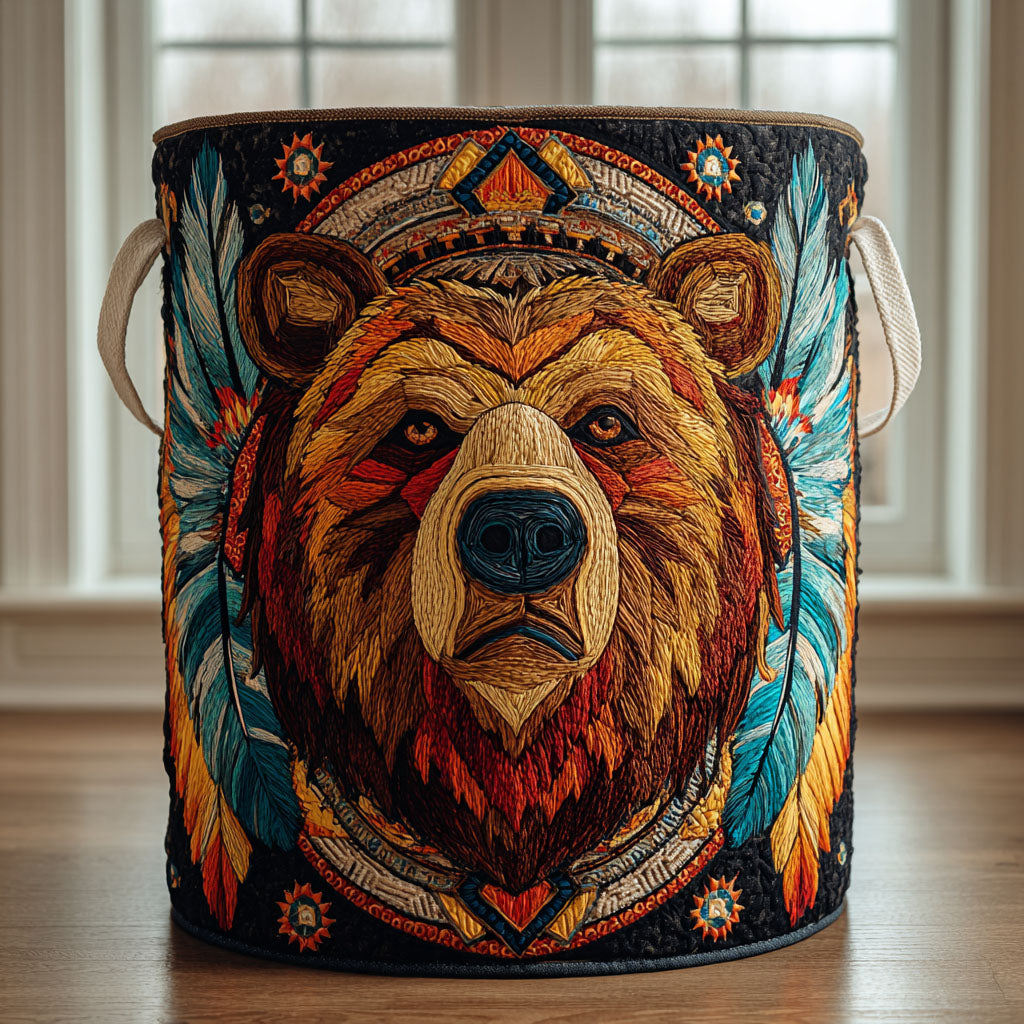 Bear Essence Quilted Laundry Basket Home Decor Styles Unique Native American Gifts Ietms