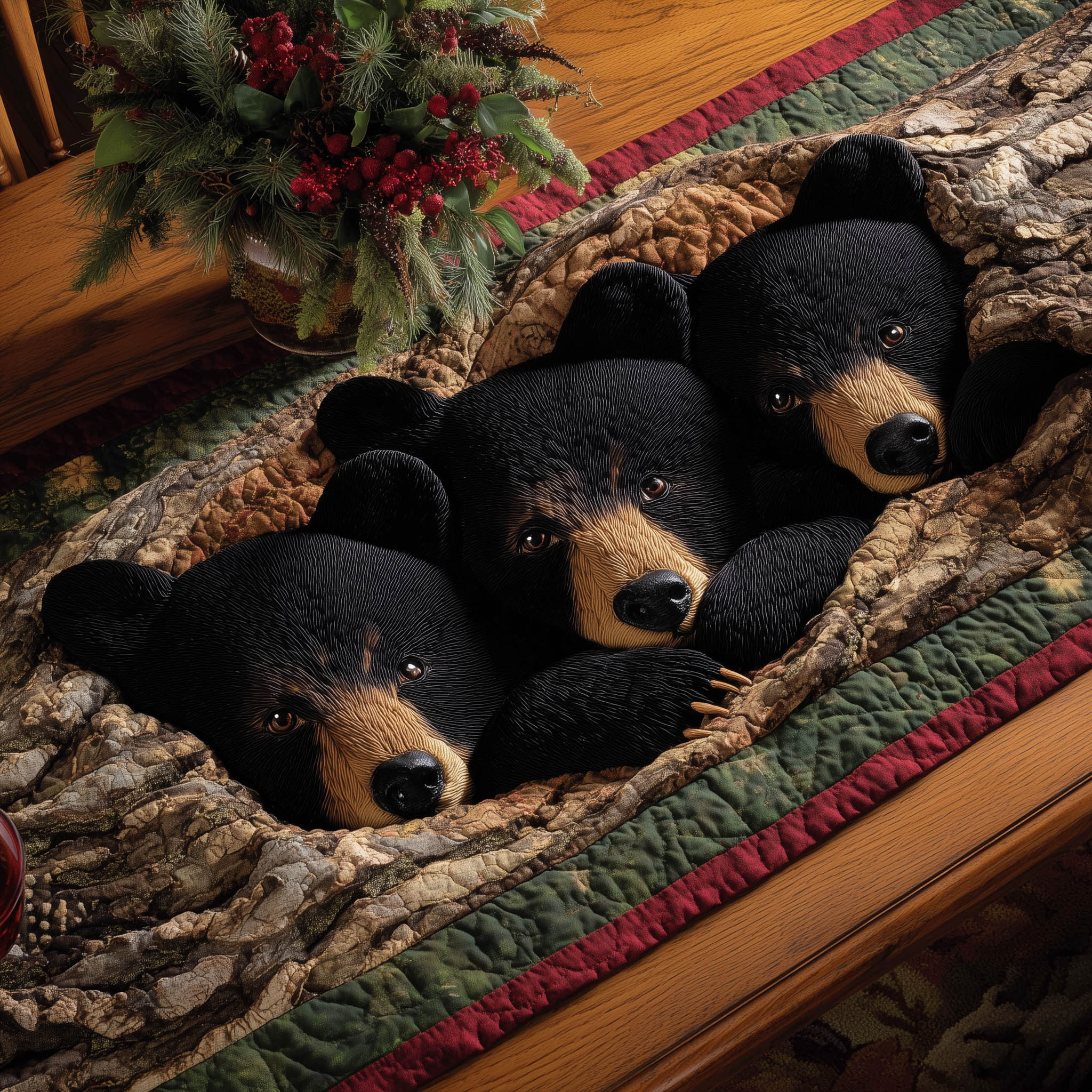 Bear Family Quilted Table Runner Holiday Table Runners Gifts For Bear Lovers