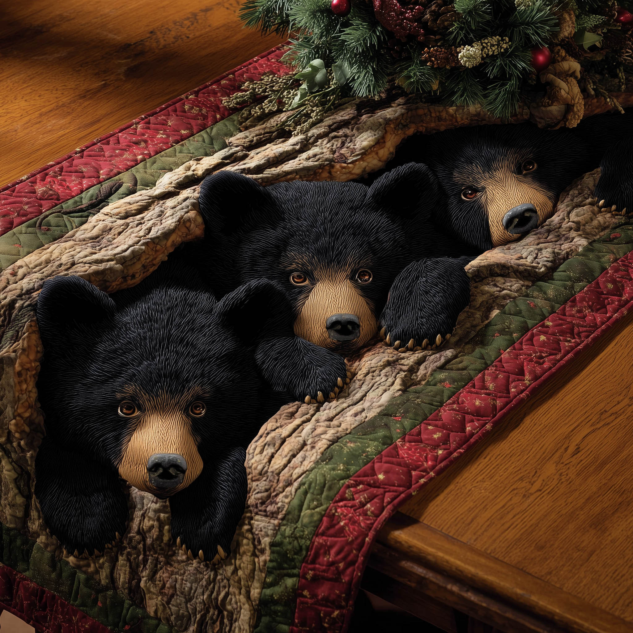 Bear Family Quilted Table Runner Holiday Table Throw Gift Ideas For Bear Lovers