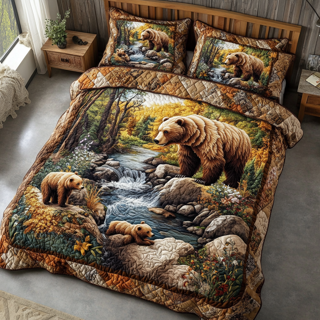 Bear Haven Quilted Bedding Set Aesthetic Room Decor Great Gifts For Mom