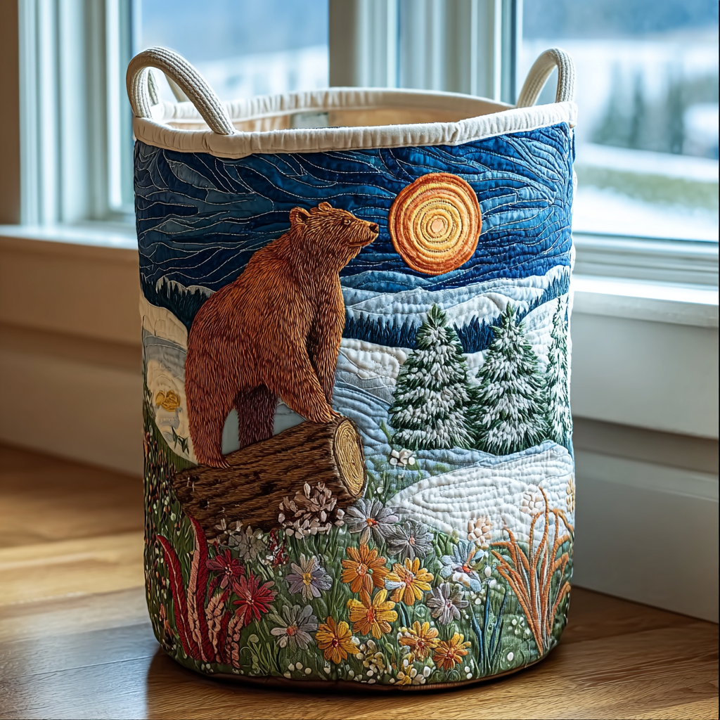 Bear Journey Quilted Laundry Basket Best Clothes Hamper Bear Gifts For Grandma