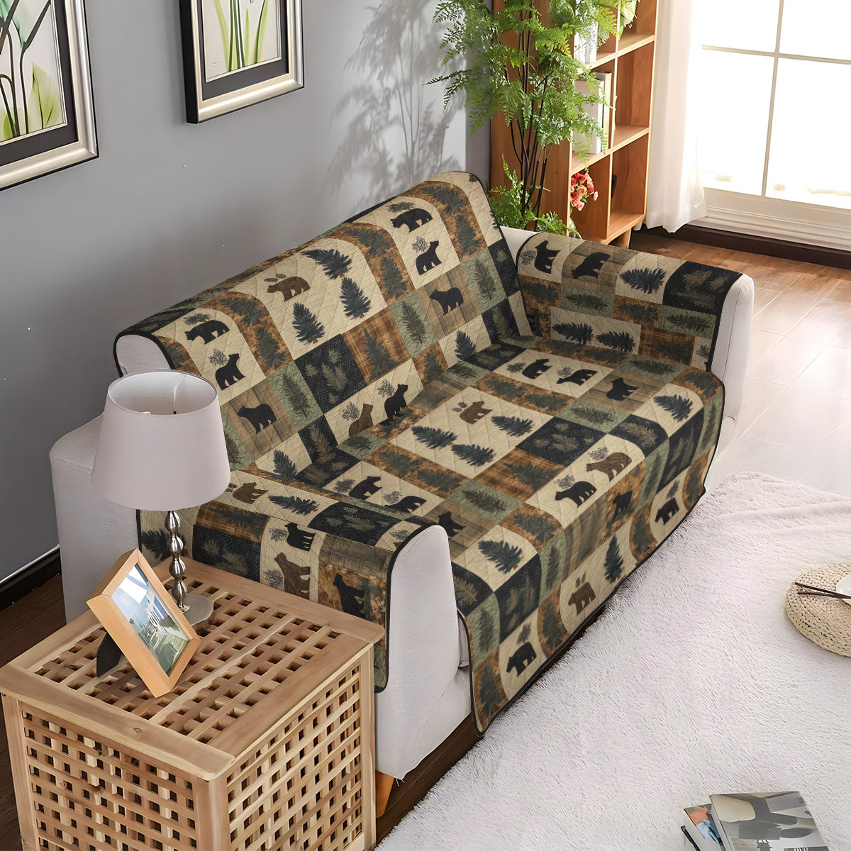 Bear Paw Quilted Sofa Cover Indoor Decoration Bear Gifts For Women - Image 3