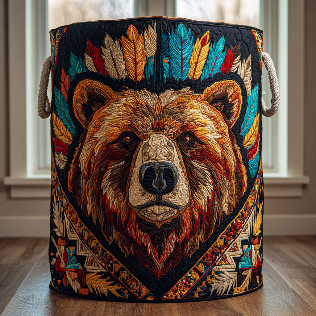 Bear Presence Quilted Laundry Basket Best Clothes Hamper Native American Related Gifts