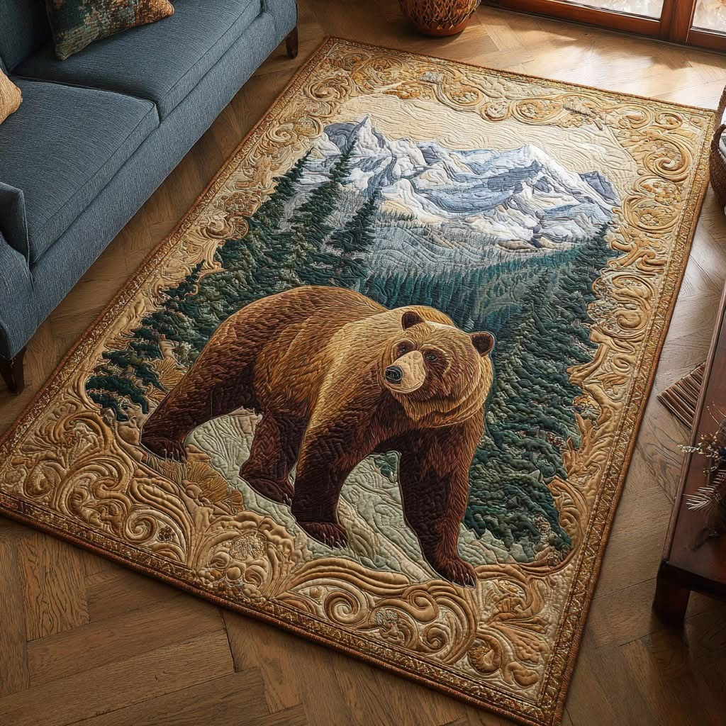 Bear Serene Outdoors Area Rug Rustic Wildlife Carpet Home Decor Gifts Ideas For Him