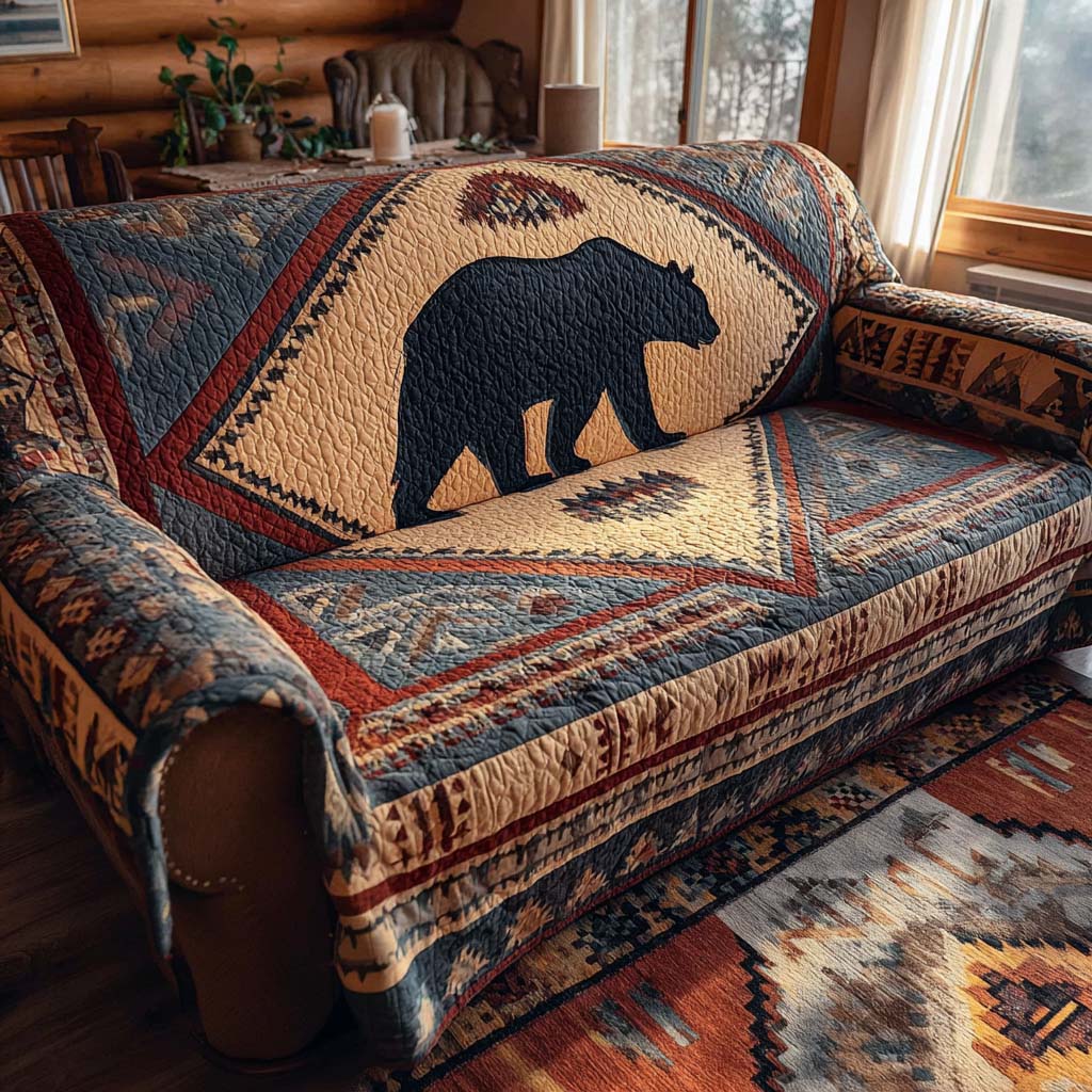 Bear Shield Heritage Quilted Sofa Cover Couch Covers Native American Gift Ideas