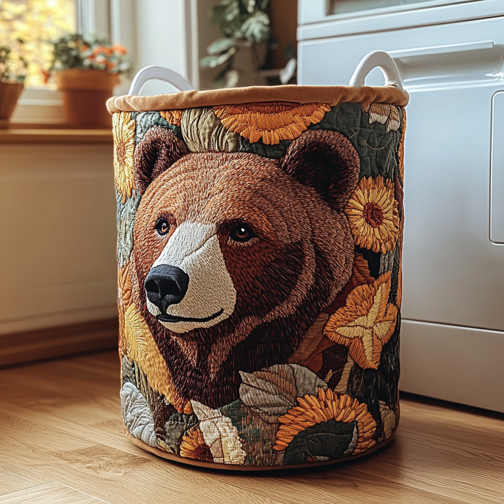 Bear Stream Quilted Laundry Basket Farmhouse Laundry Hamper Bear Theme Gifts