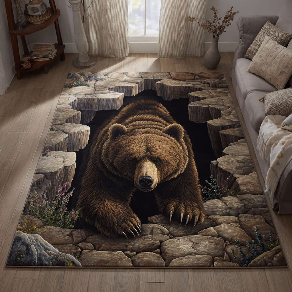Bear Timber Nights Area Rug Wildlife Animal Carpet Home Decor Best Gifts For Husband