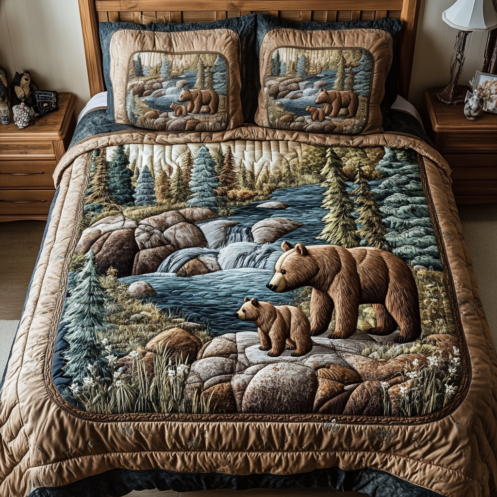 Bear Tracks Quilted Bedding Set Cute Bedsheets Good Fathers Day Gifts