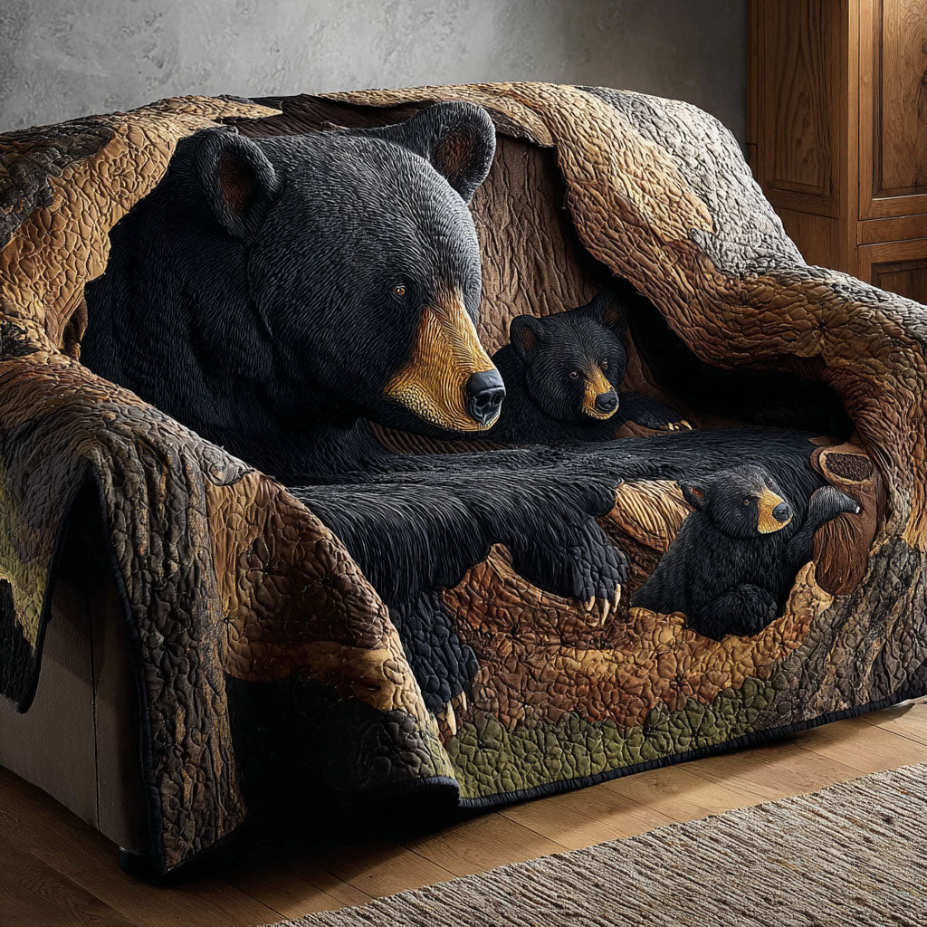 Bear Whisper Quilted Sofa Cover Large Couch Cover Christmas Bear Gifts