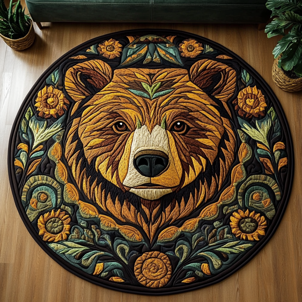 Bear Wilderness Quilted Round Mat Round Indoor Area Rugs Unique Gifts For Dad