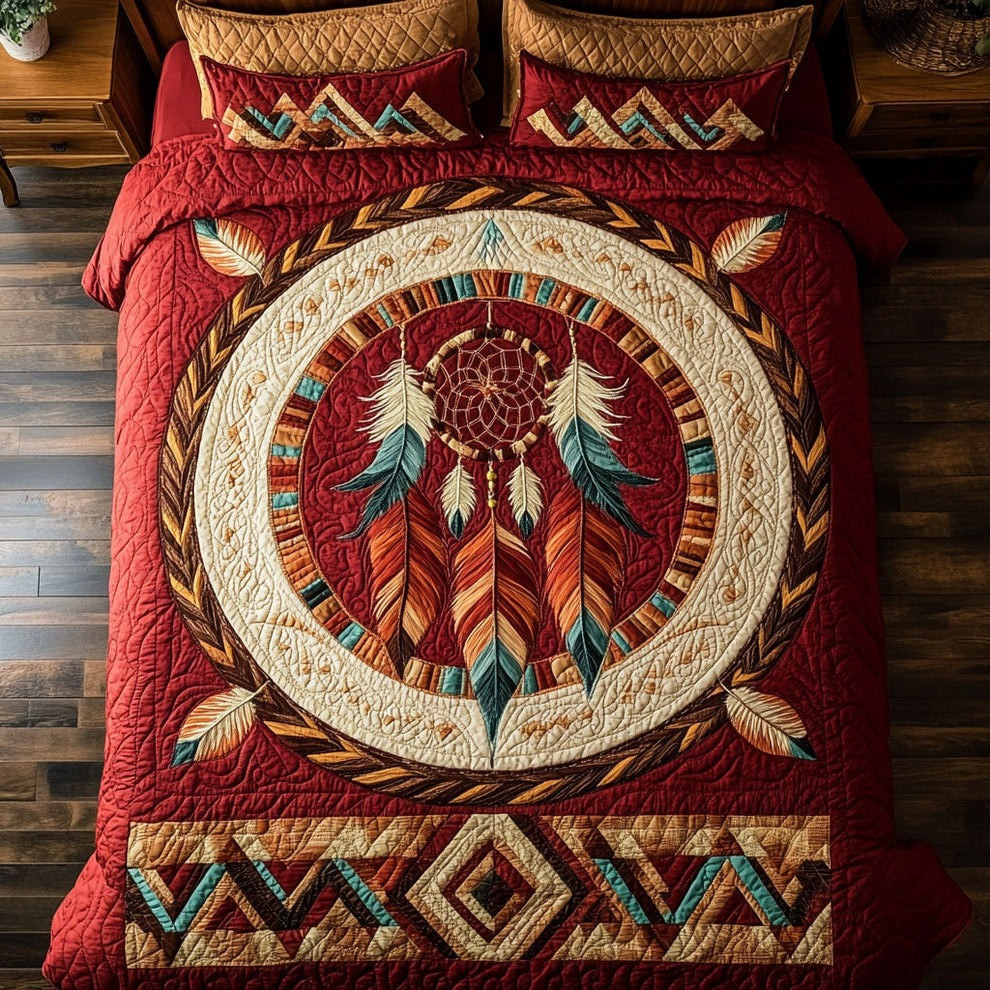 Beautiful Red Dreamcatcher Quilted Bedding Set Native American Bed Sheet Set Gifts Ideas