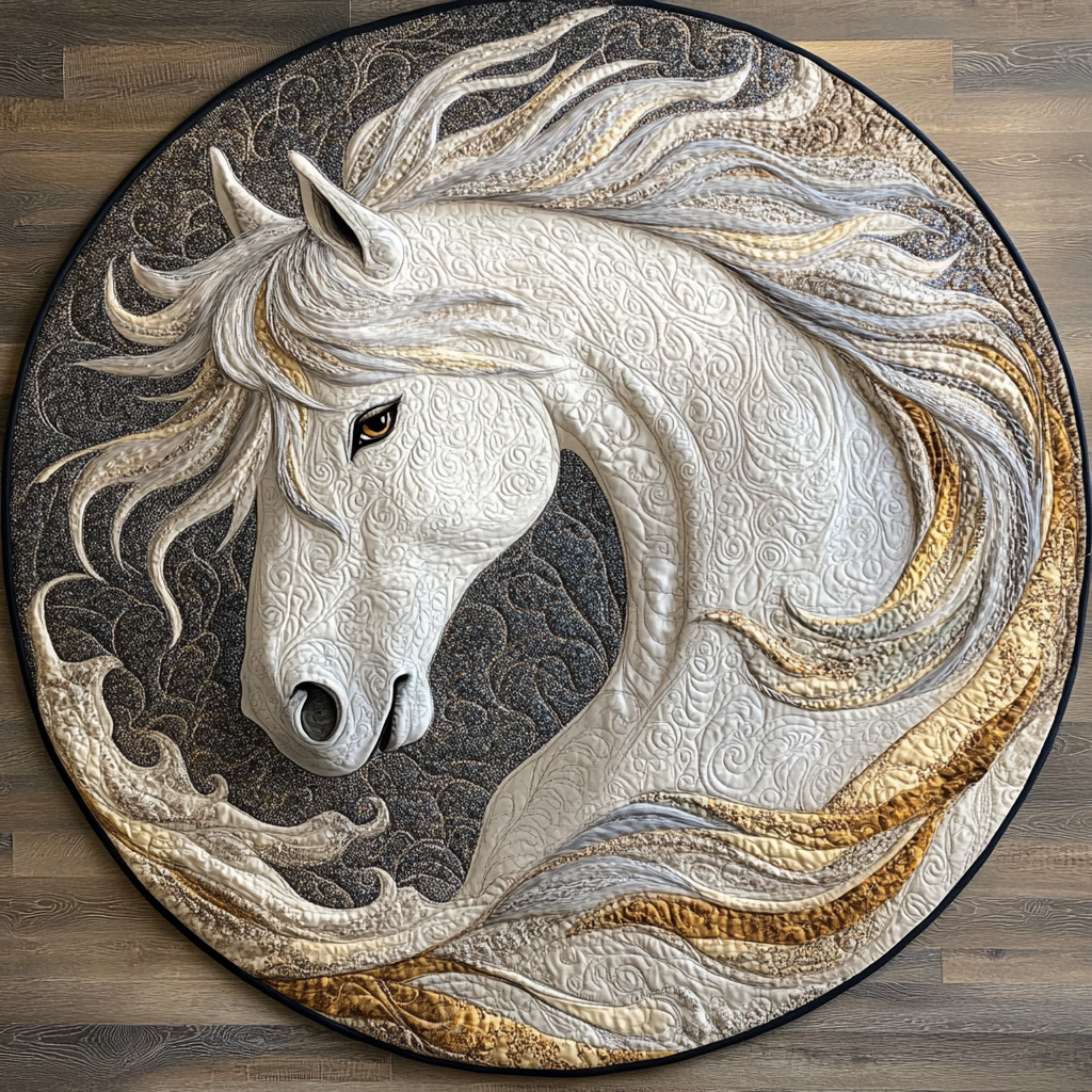 Beautiful White Horse Quilted Round Mat Round Carpet Rugs Horse Gifts For Women