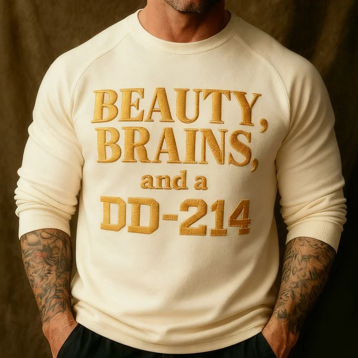 Beauty Brains And A DD 214 Long Sleeve Shirt DD214 Alumni Clothing Gifts For Veterans - Image 3