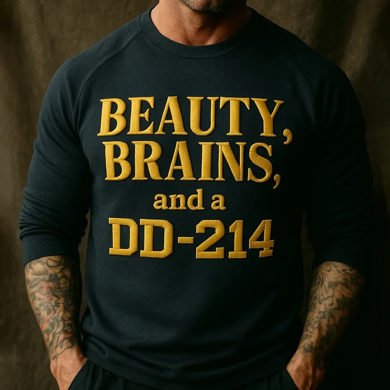 Beauty Brains And A DD 214 Long Sleeve Shirt DD214 Alumni Clothing Gifts For Veterans