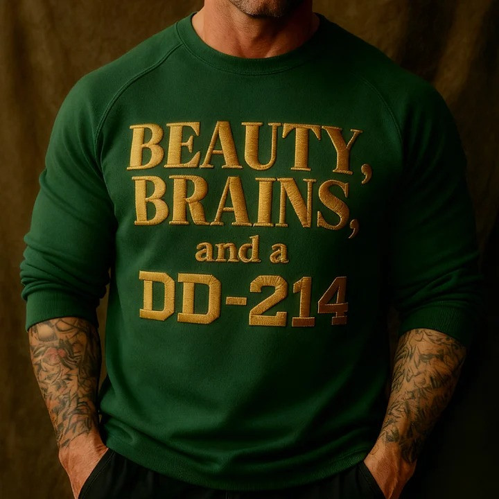 Beauty Brains And A DD 214 Long Sleeve Shirt DD214 Alumni Clothing Gifts For Veterans - Image 4