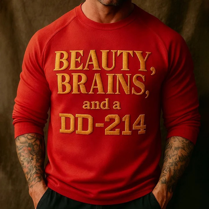 Beauty Brains And A DD 214 Long Sleeve Shirt DD214 Alumni Clothing Gifts For Veterans - Image 2
