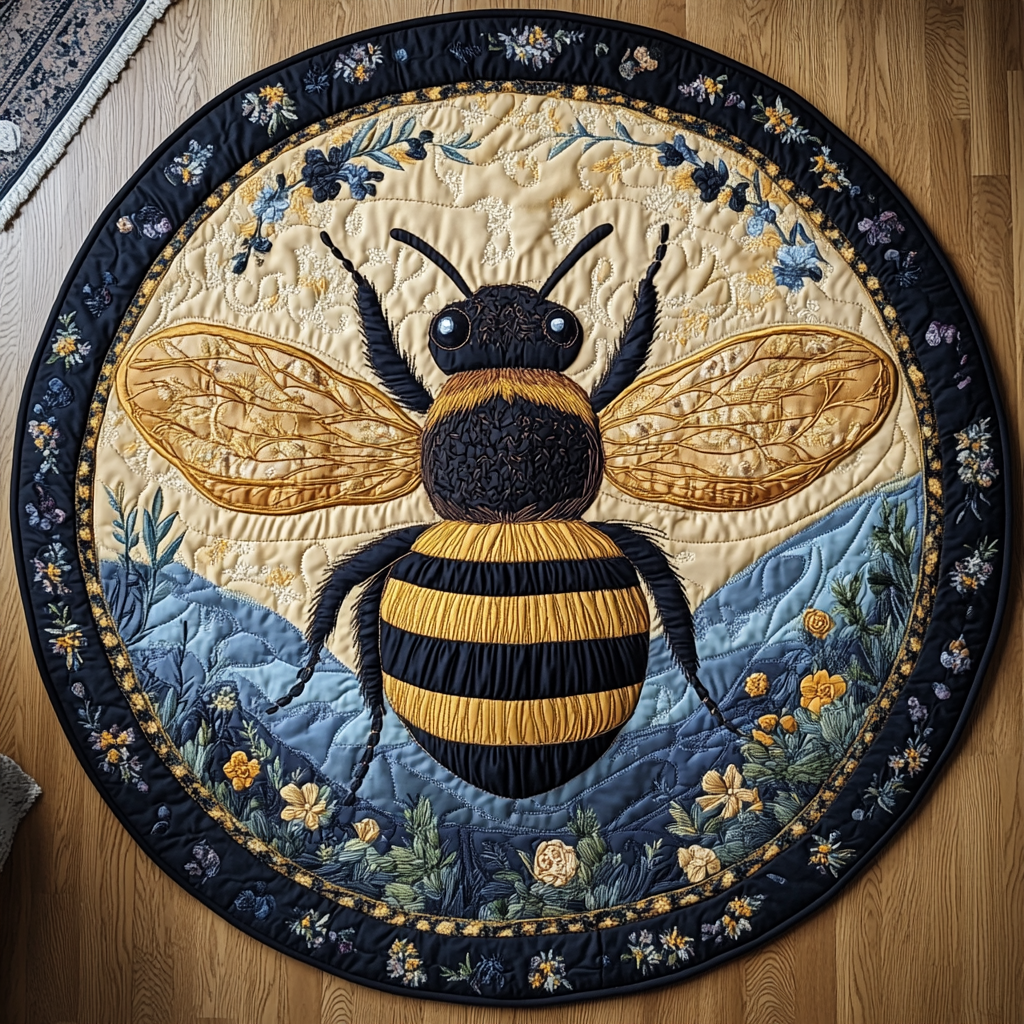 Bee Blossom Bliss Quilted Round Mat Rug Round Bee Themed Gifts