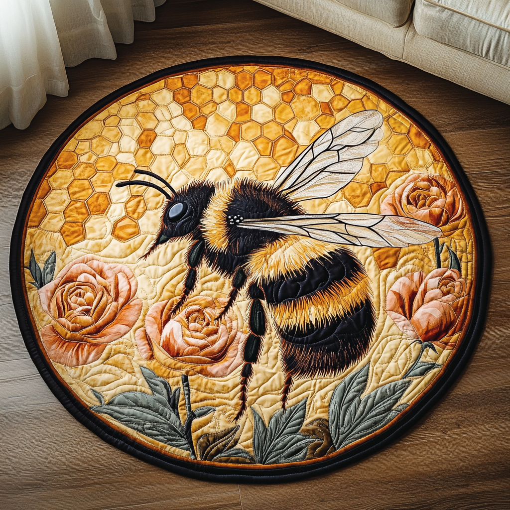 Bee Blossom Quilted Round Mat Round Area Rugs For Living Room Bee Gifts For Her
