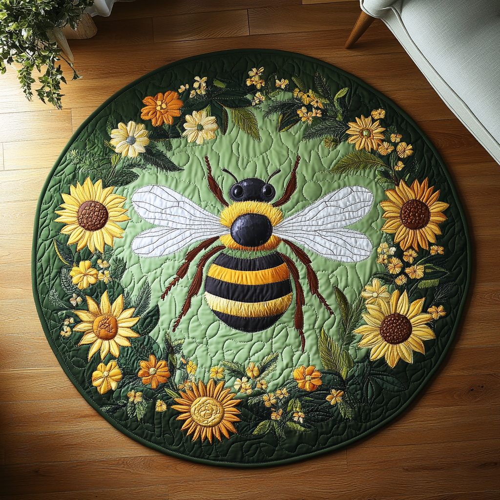 Bee Blossom Quilted Round Mat Round Rug Carpet Gifts For Bee Lovers