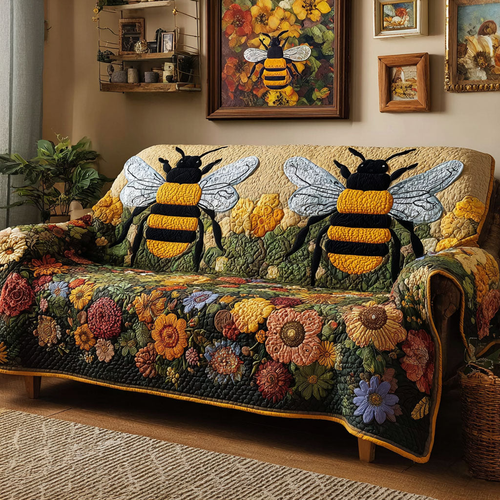 Bee Blossom Quilted Sofa Cover Home Decorattions Gifts For Bee Lovers