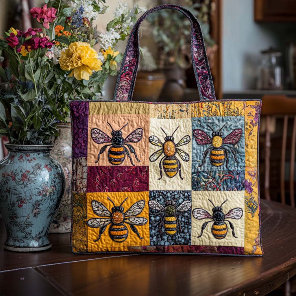 Bee Happy Quilted Tote Bag Best Handbag For Everyday Use Mothers Day Present Ideas