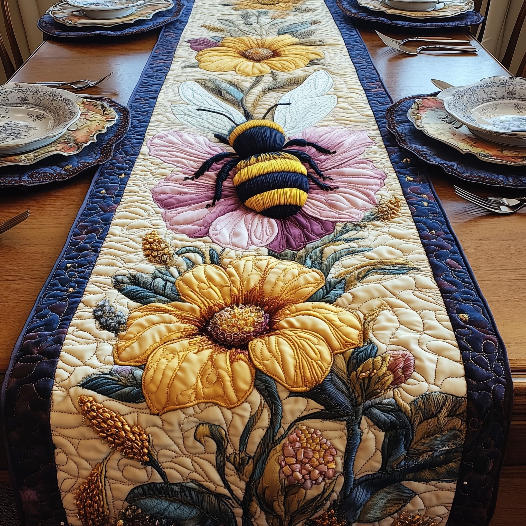 Bee Harmony Quilted Table Runner Unique Table Runner Ideas Presents For Bee Lovers