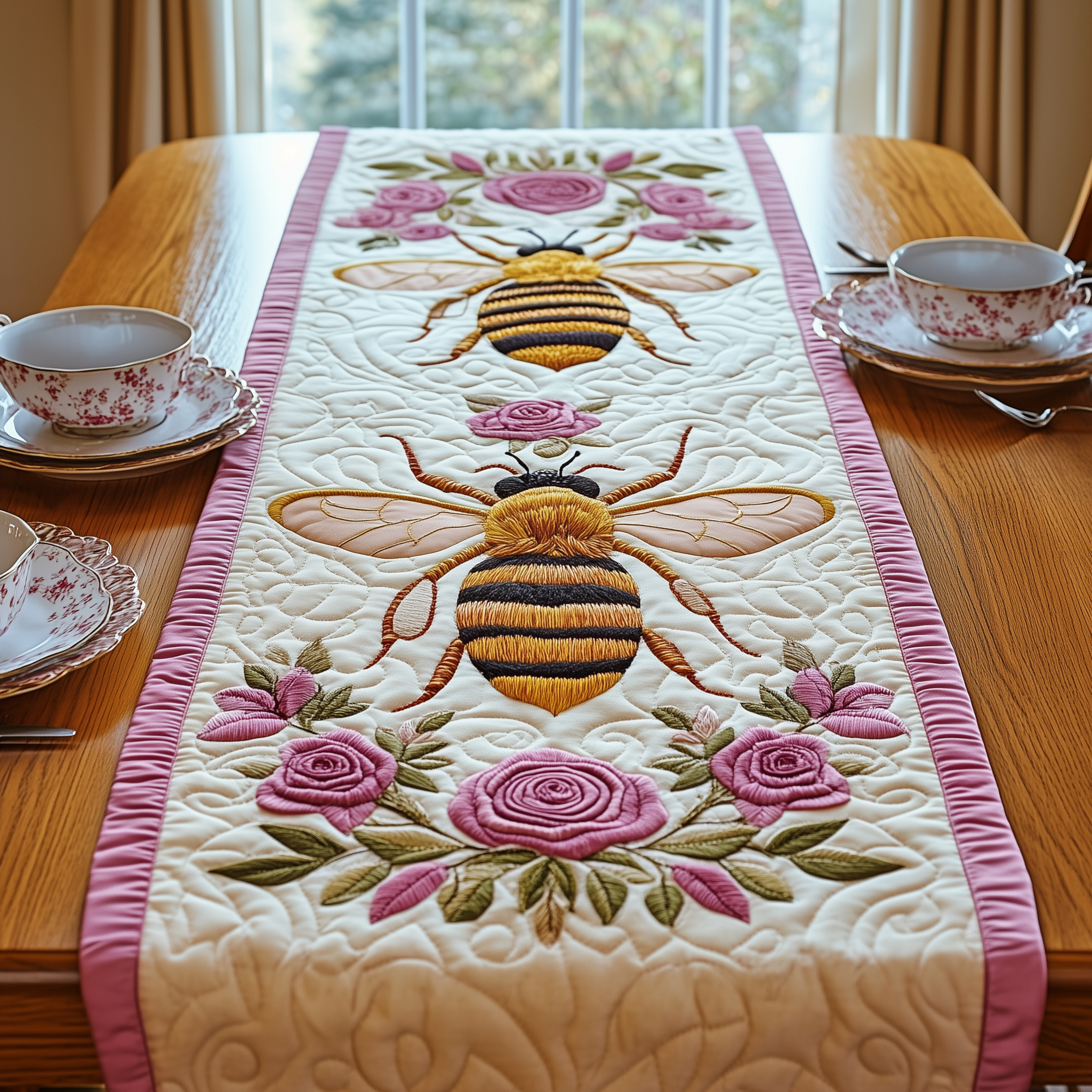 Bee in Bloom Quilted Table Runner Dining Room Decor Ideas Bee Present Ideas