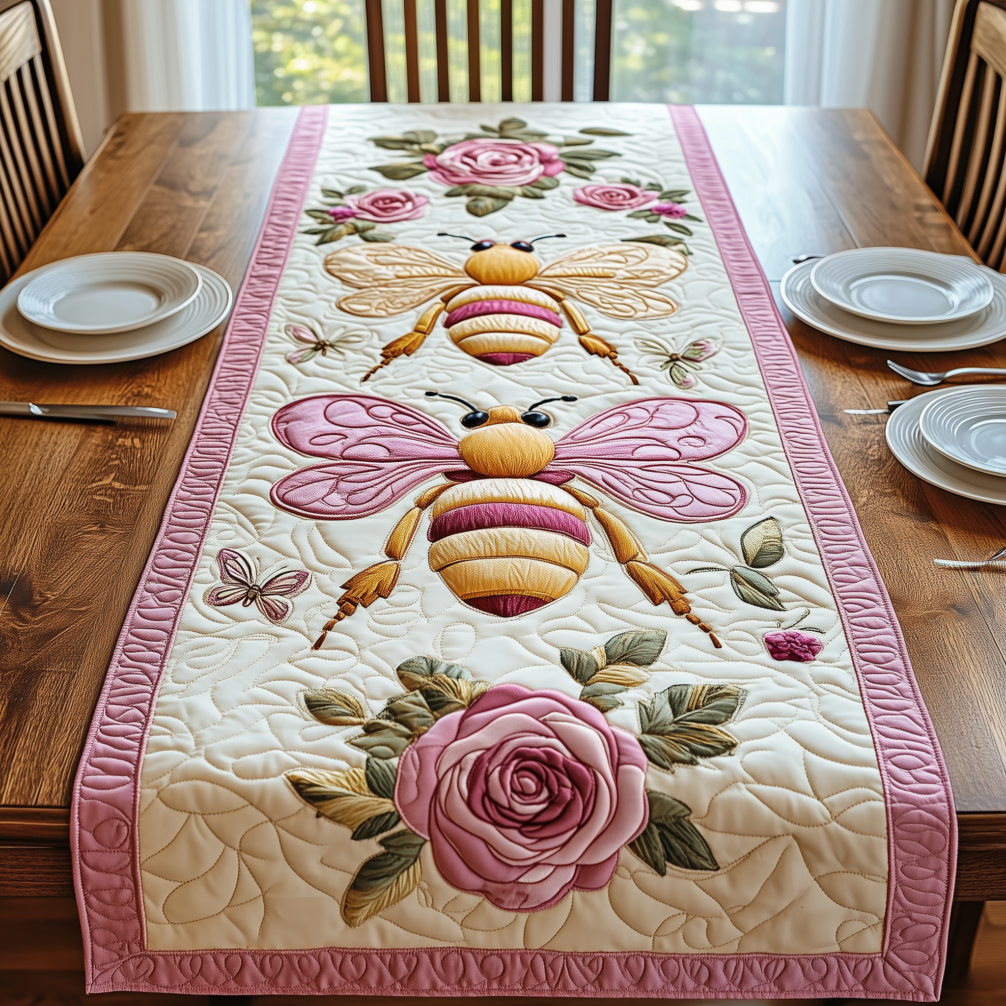 Bee in Bloom Quilted Table Runner Dining Table Decor Bee Gifts For Men