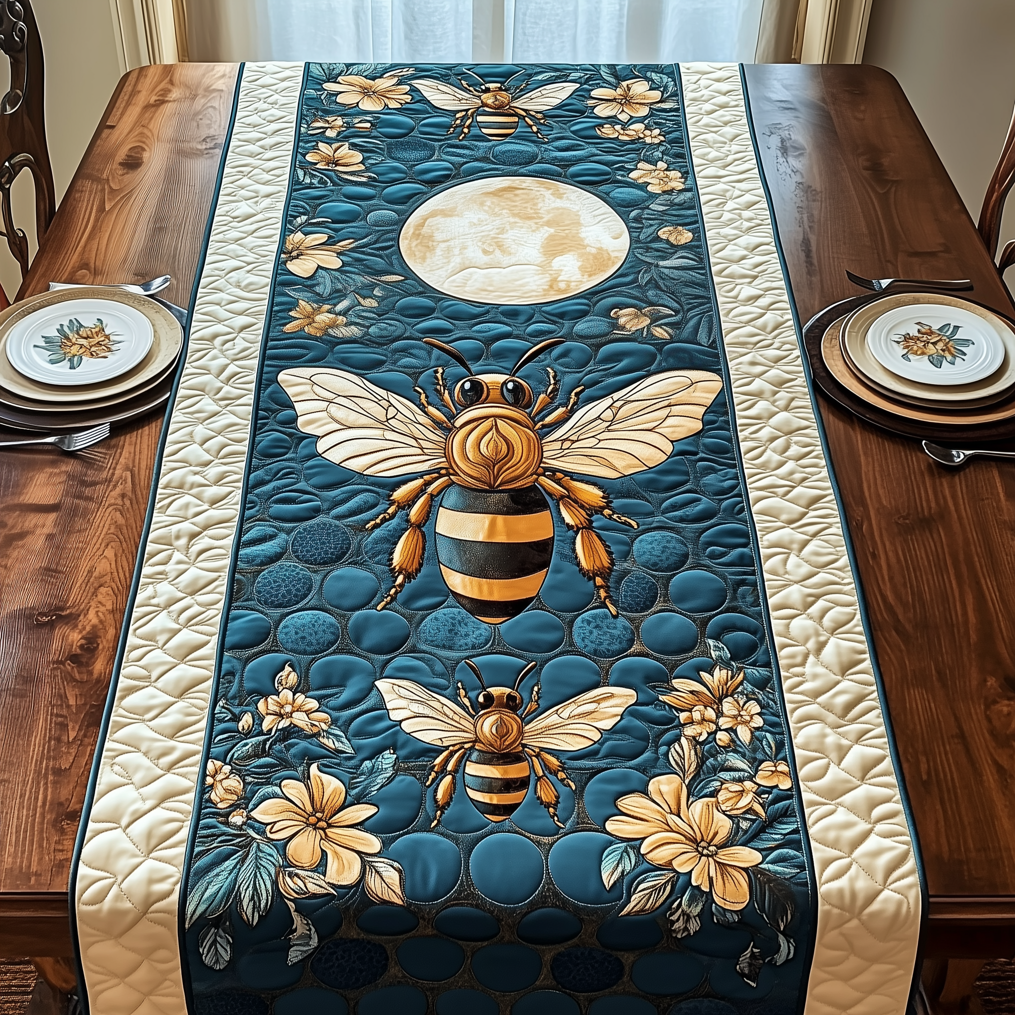 Bee in Bloom Quilted Table Runner Dining Table Decor Ideas Gift Ideas For Bee Lovers