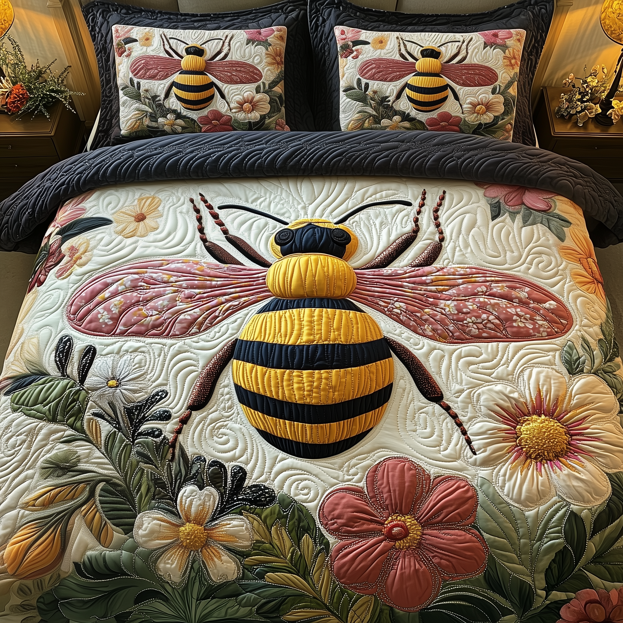 Bee Quilted Bedding Set Bed Room Decoration Gift Ideas For Bee Lovers