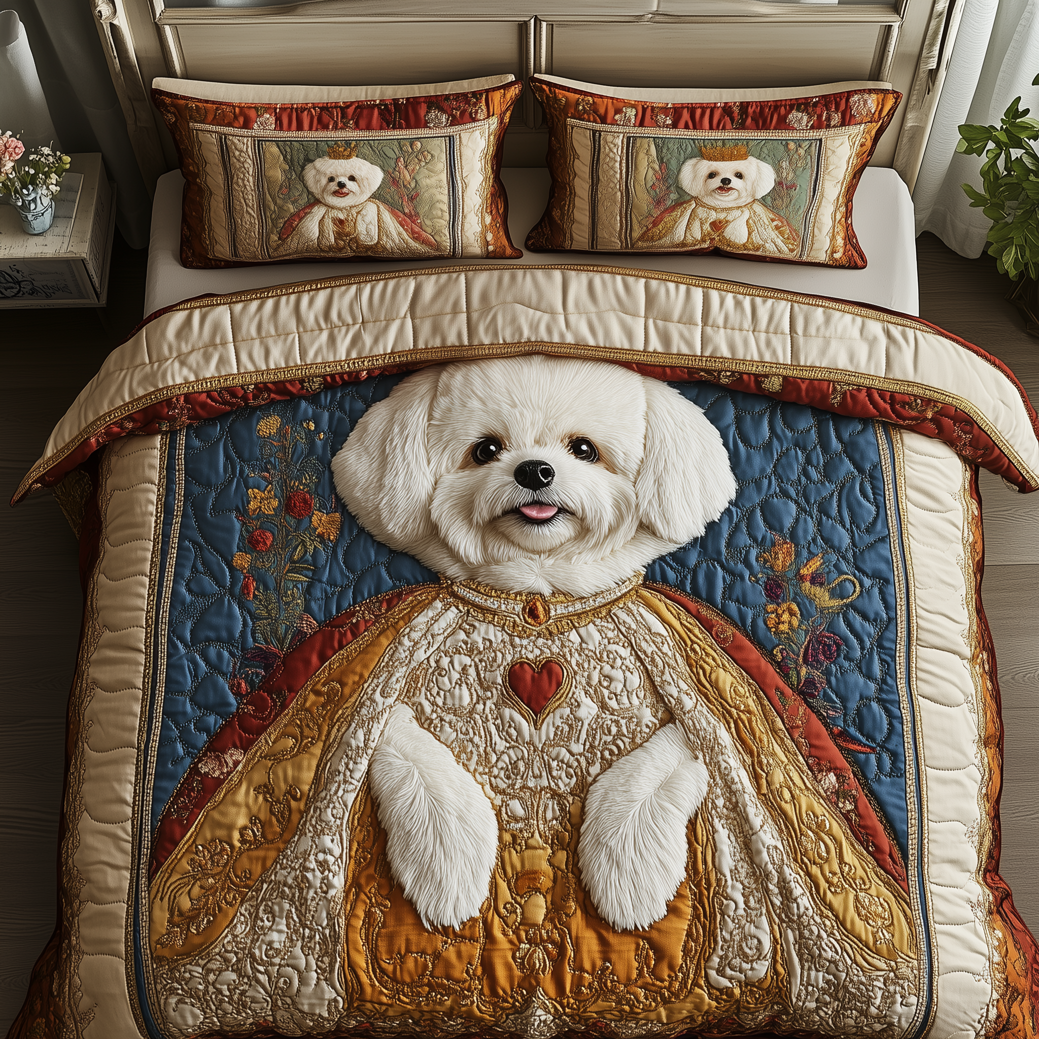 Bichon Frise King Quilted Bedding Set Best Bedding Comforter Sets Gifts For Bichon Lovers