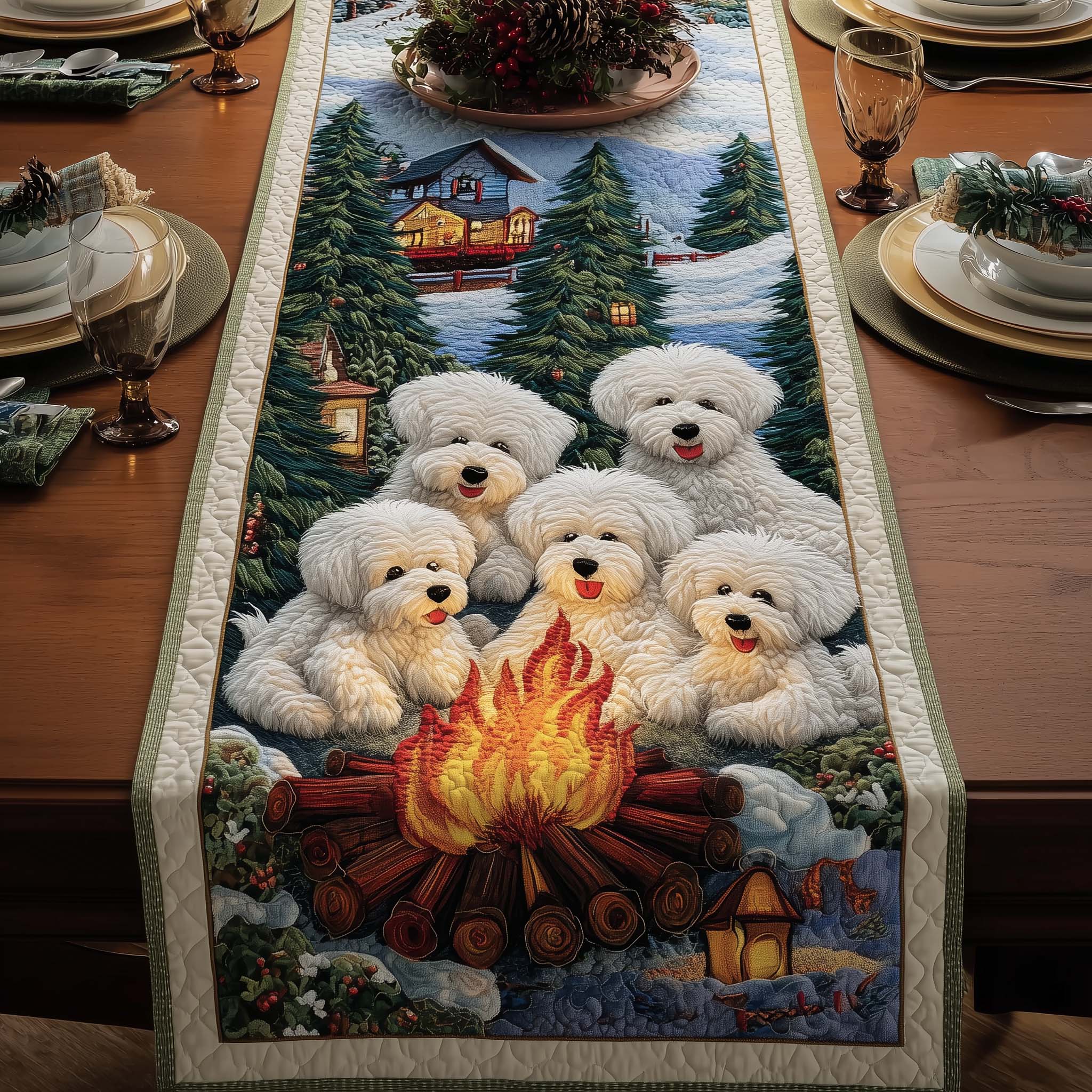 Bichon Quilted Table Runner Dining Room Runner Animal Lovers Presents