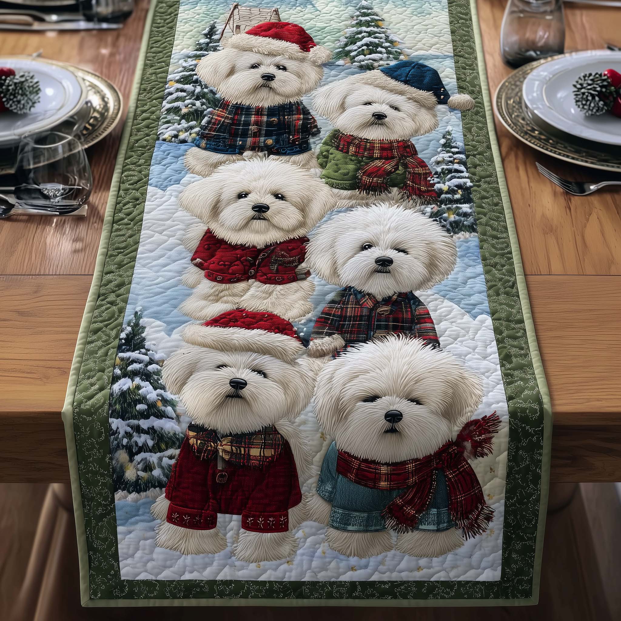 Bichon Quilted Table Runner Dining Room Table Toppers Best Gifts For Dog Lovers