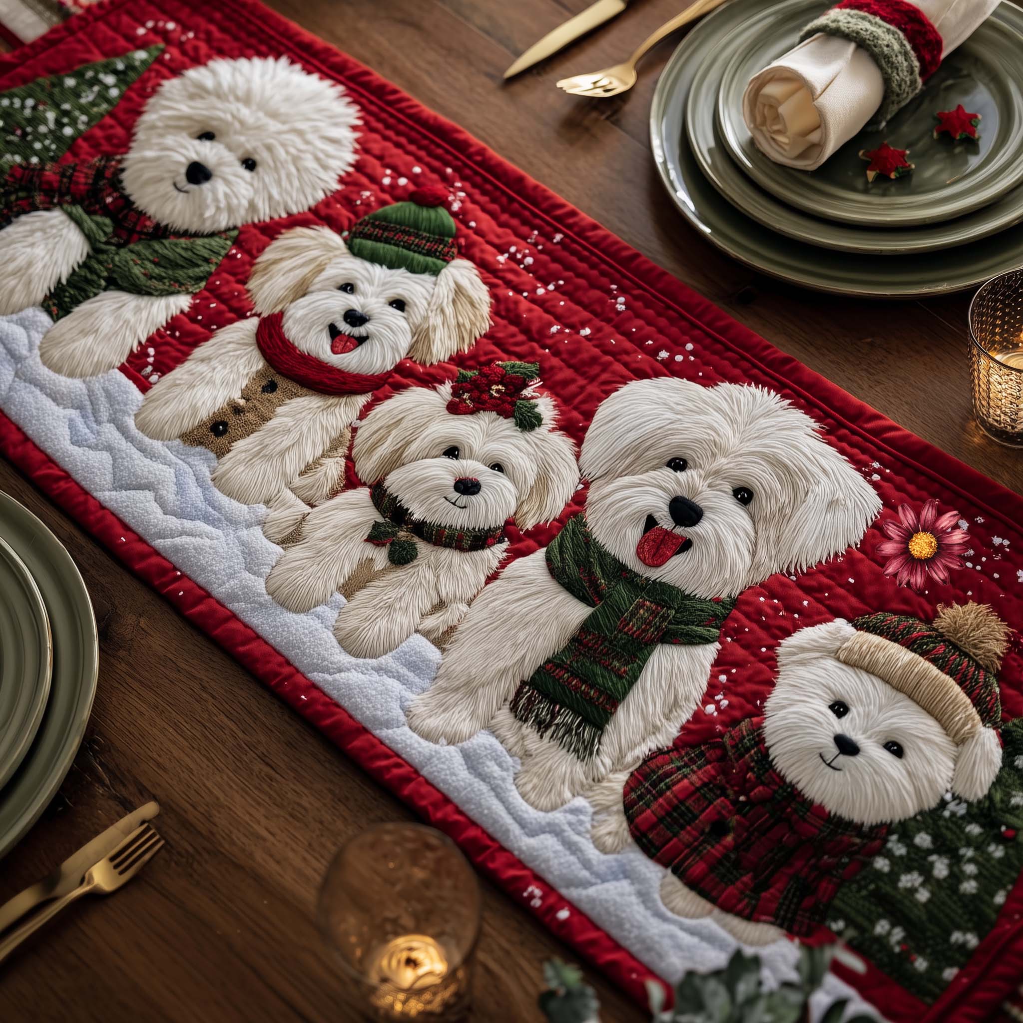 Bichon Quilted Table Runner Dining Table Table Runner Good Gifts For Dog Owners